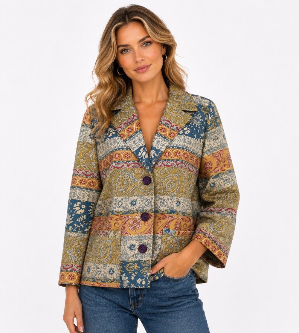 Vintage ‘00s Uniform John Paul Richard Tapestry Brocade 3/4 Sleeve Blazer
